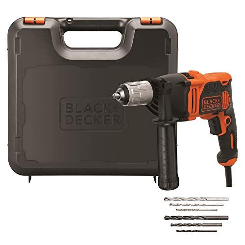 BLACK+DECKER BEH850K-QS - Perceuse à percussion filaire 850W avec 6 accessoires et guide de profondeur