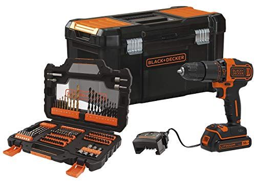 BLACK+DECKER BDCHD18S1KA-QW - Perceuse à percussion sans fil 18V avec 1 batterie et 104 accessoires