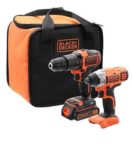 BLACK+DECKER BCK21S1S-QW - Kit Perceuse à percussion et Visseuse à impact sans fil 18V avec 1 batterie