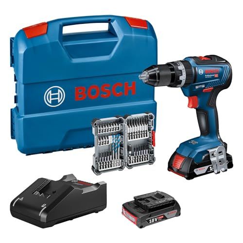 Bosch Professional 18V System GSB 18V-55 - Perceuse-visseuse à percussion sans Fil (Batterie 2x2.0 Ah + Chargeur Inclus, 35 pcs. Set d'Accessoires à Impact, dans une L-Case) - Amazon Exclusive Set