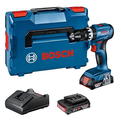 Bosch Professional GSB 18V-45 - Perceuse à percussion sans fil 18 V (vitesse de rotation de 1900 tr/min, 2 batteries 2,0 Ah, GAL 18 V-20, L-BOXX)